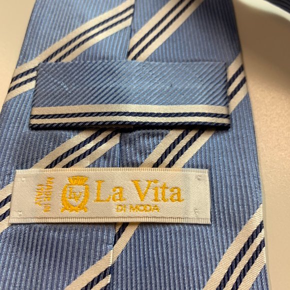 La Vita Di Moda Silk Blue Striped Mens Tie - Picture 5 of 6